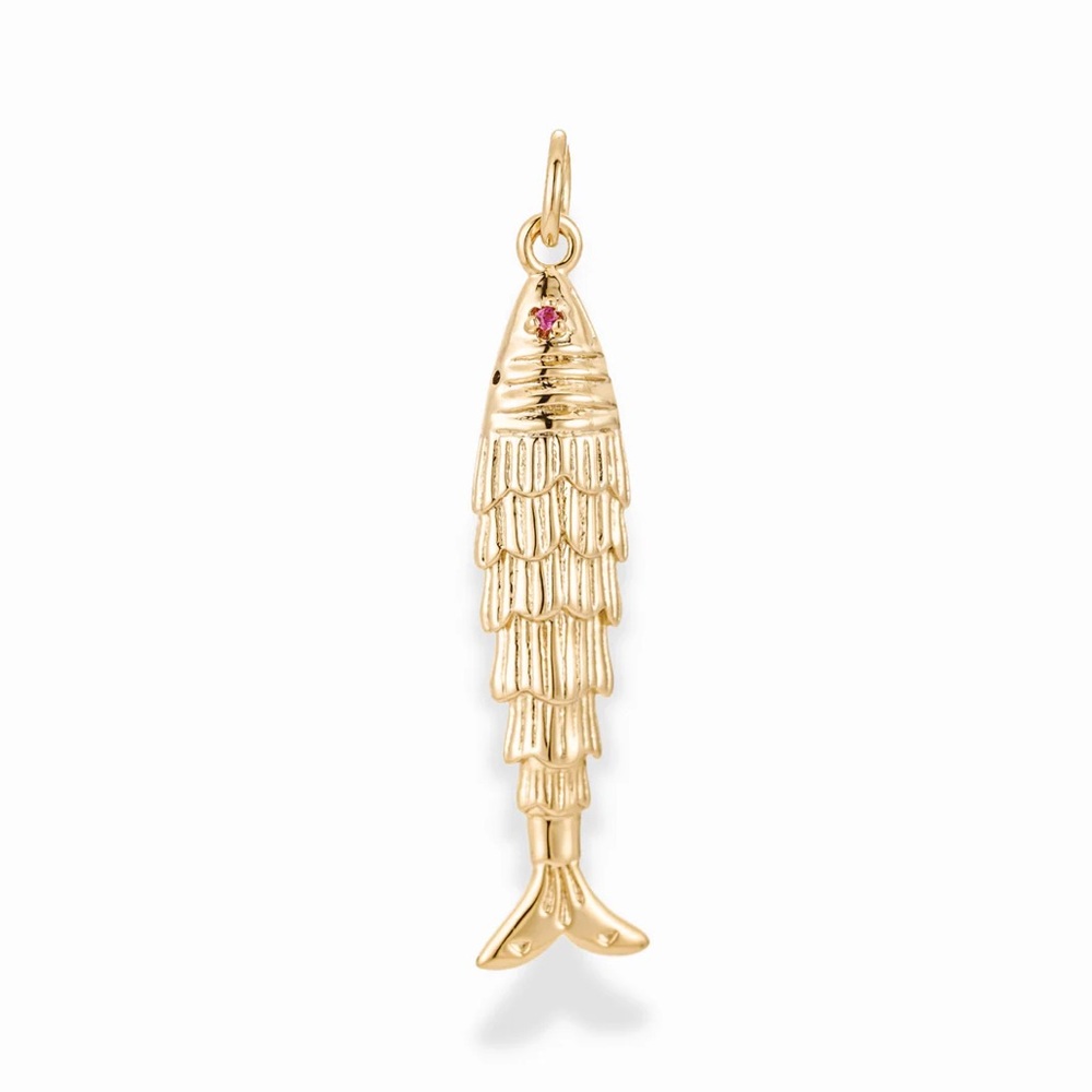 Gold Plated Fish Pendant Charm with Ruby Eye